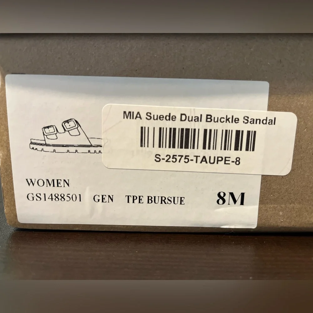 MIA, New in box , suede dual buckle sandals, taupe, size 8 - Picture 5 of 9